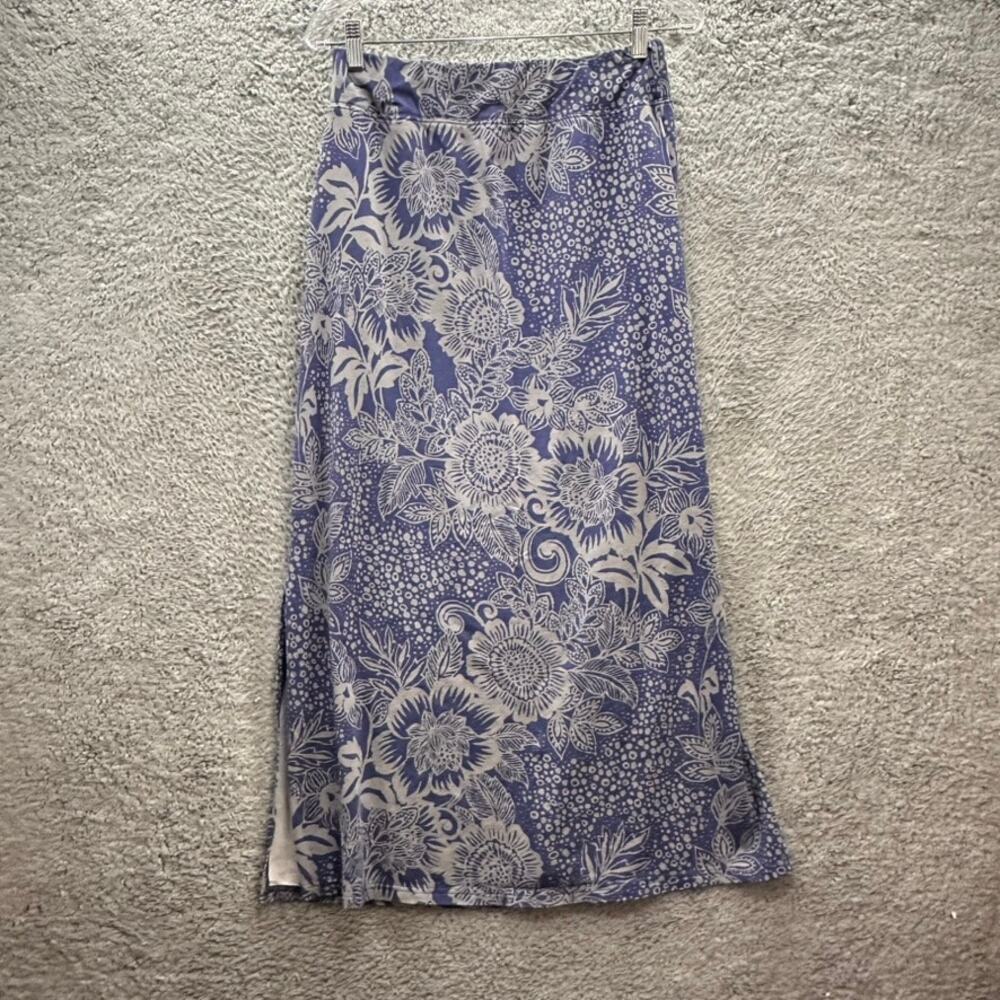 Belle Beach by‎ Kim Gravel Size 8 Maxi Skirt Blue White Floral Stretchy Comfort